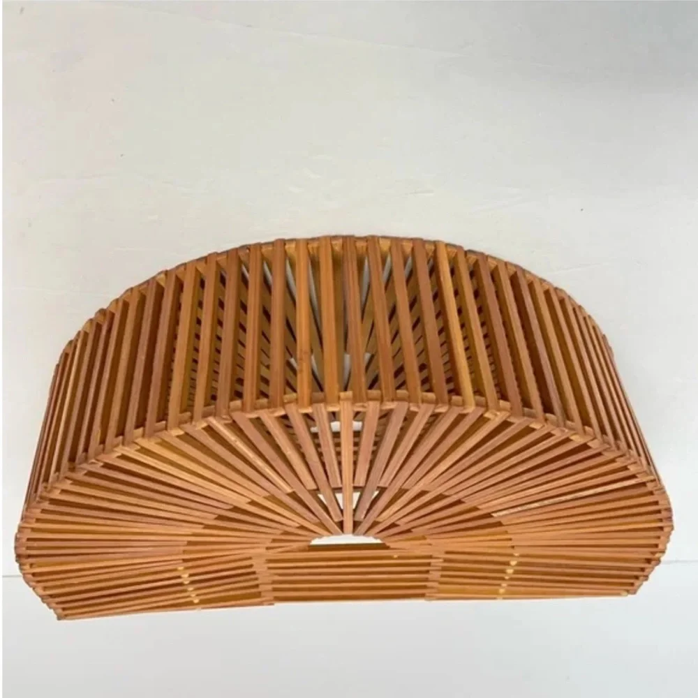 NWOT Bamboo Basket Handbag Natural Tan Woven Purse Summer Tote